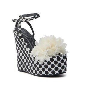 AZALEA WANG SERAIAH BLACK AND WHITE POLKA DOT WEDGE SANDAL size 9